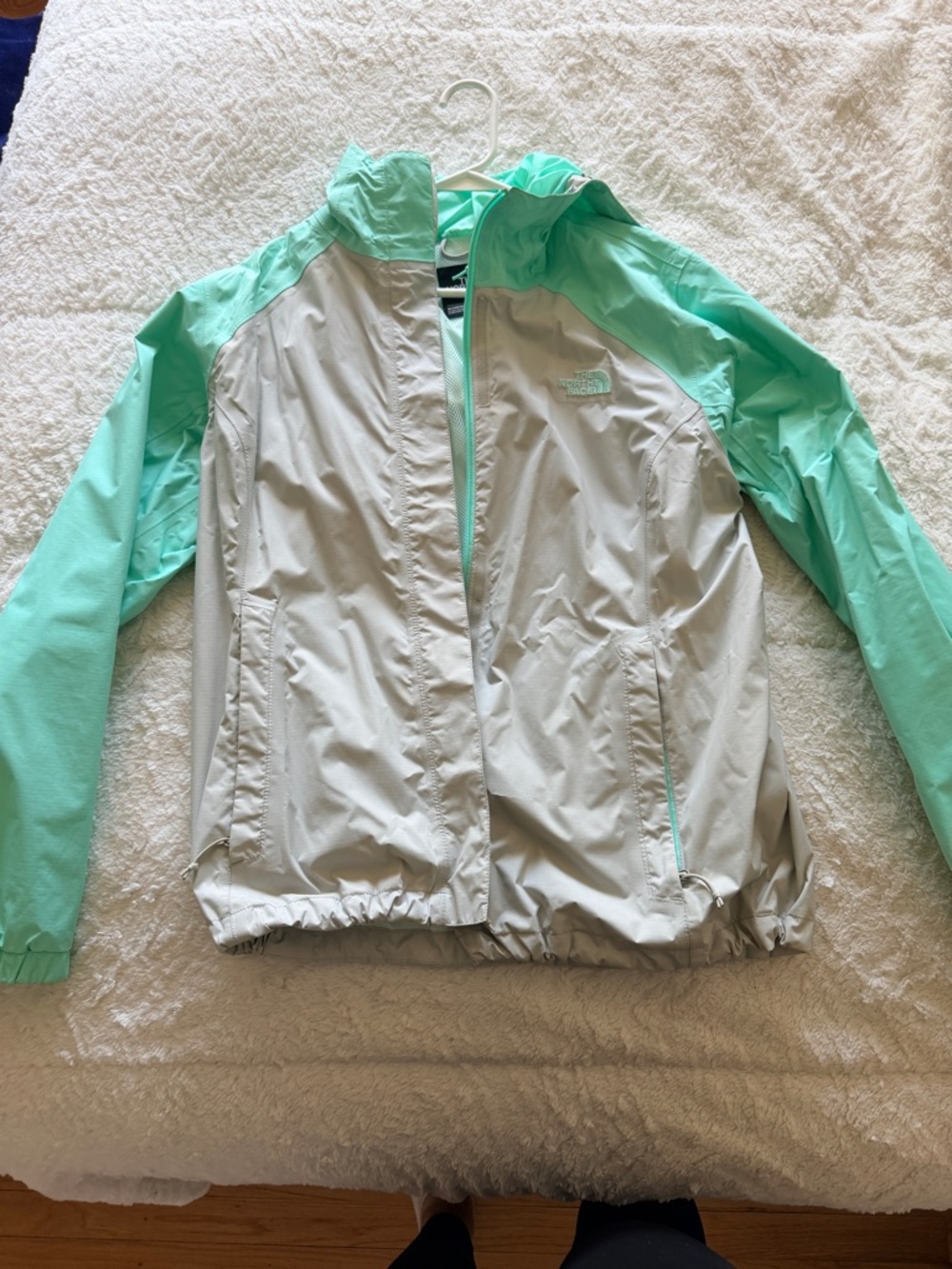 The North Face Women's Mint Green and Light Gray Rain Jacket